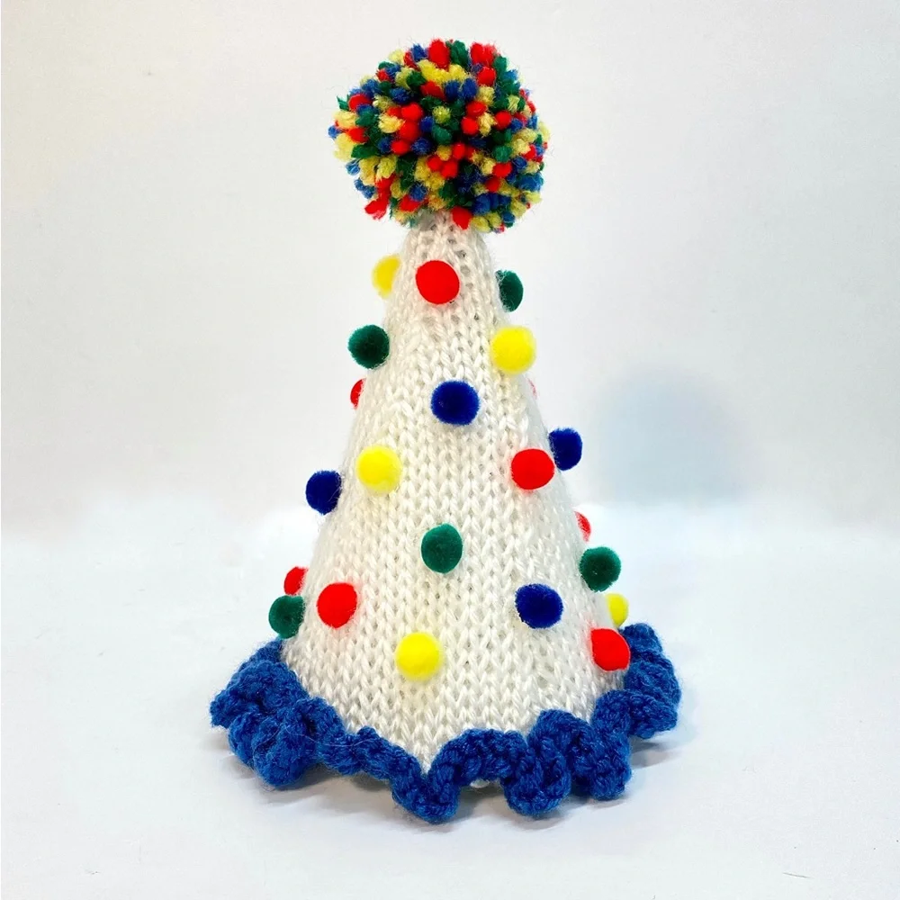 NWT Hand Knit Party Hat in Primary Colors with Neck Tie size Fits Most